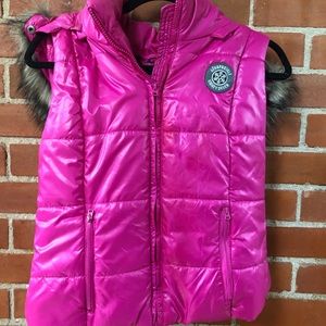 AEROPOSTALE-Hot Pink Vest with Faux Fur Hood